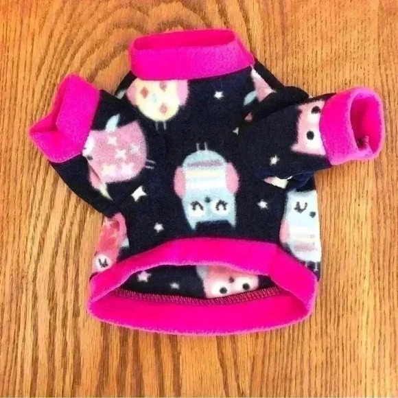 🌈 6/$60, NWOT, Dog Fleece, Sweater, Owl Theme, Blue/Pink, XSmall - Picture 7 of 8
